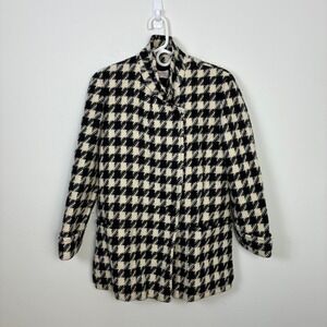 Vintage Pendleton Houndstooth Short Wool Coat Women 6 Petite Blazer Retro Preppy